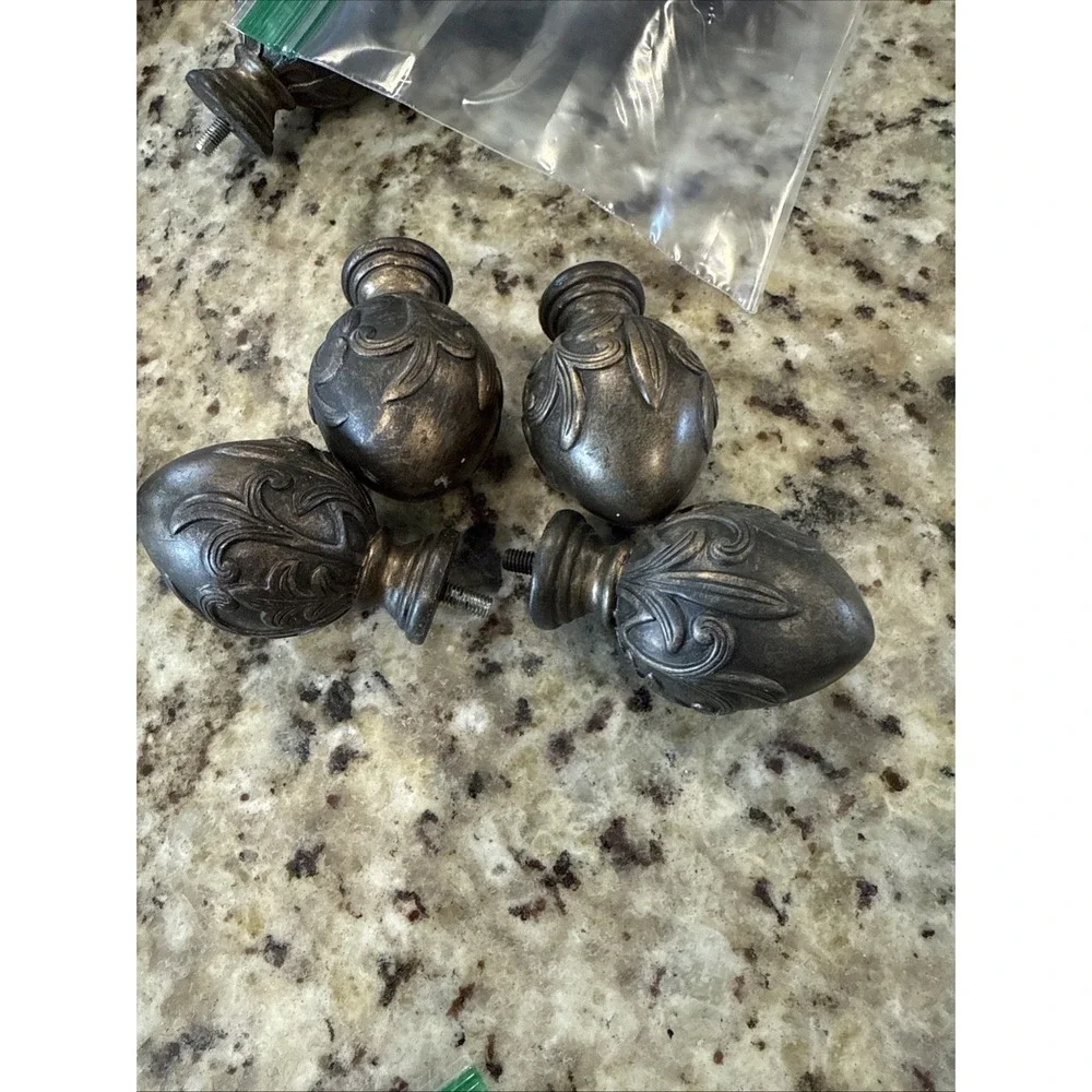 Set Of 4 Curtain ROD FINIALS, BRONZE FINISH THREAD‎ GOOD CONDITION Cabinet Knobs